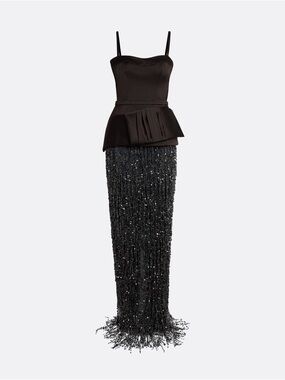 SAFIYAA SORAI LONG DRESS IN PEAT BROWN ON BLACK